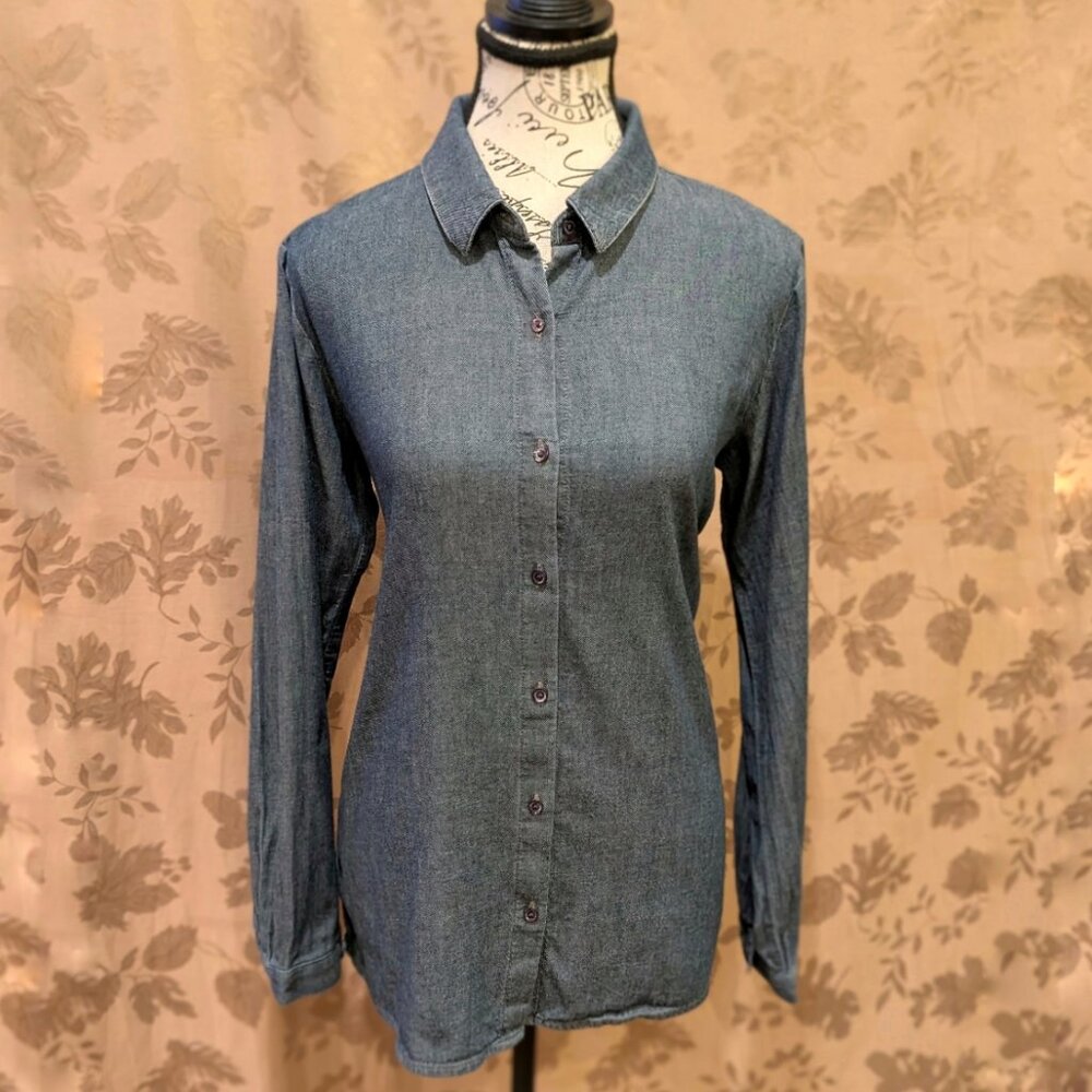 Eileen Fisher 100% Cotton Long Sleeve Button Down, Size XXS, EUC!